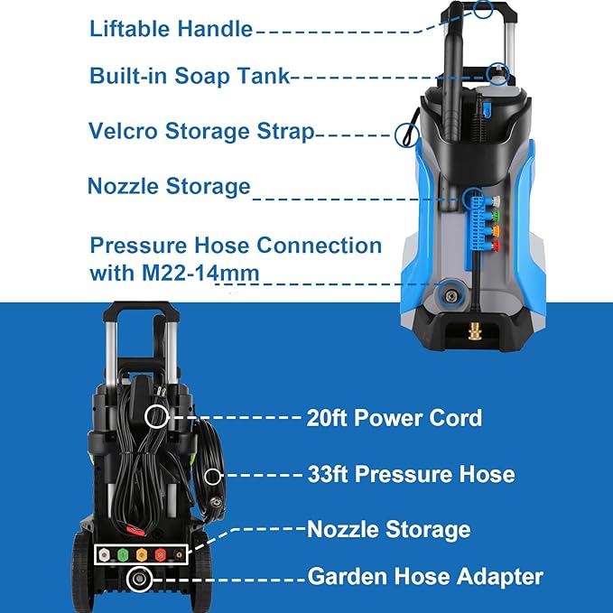 Pressure Washer 5000PSI Power Washer with M22-14mm Pressure Hose 33FT, Blue