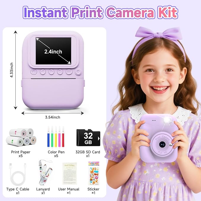 Kids Camera Instant Print, Portable Toddler Camera Toys