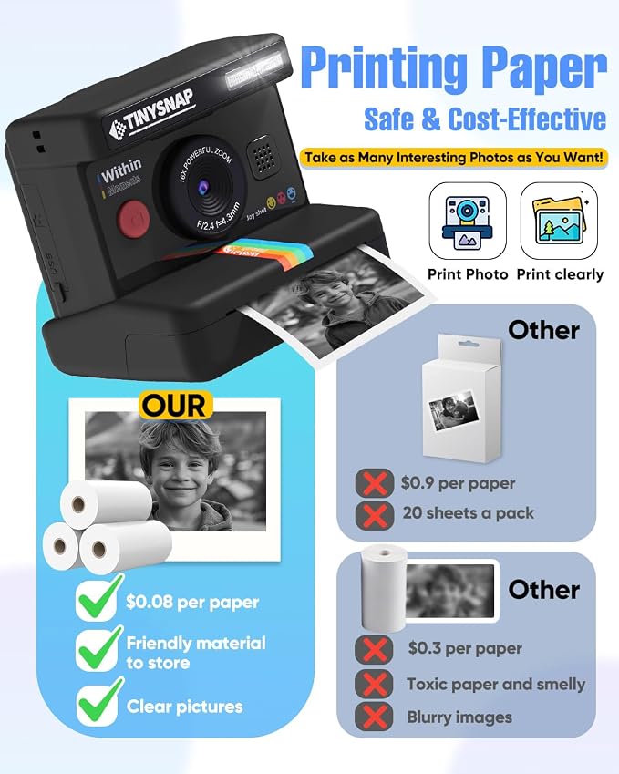 Instant Print Camera for Kids, Dual Len Kids Cameras