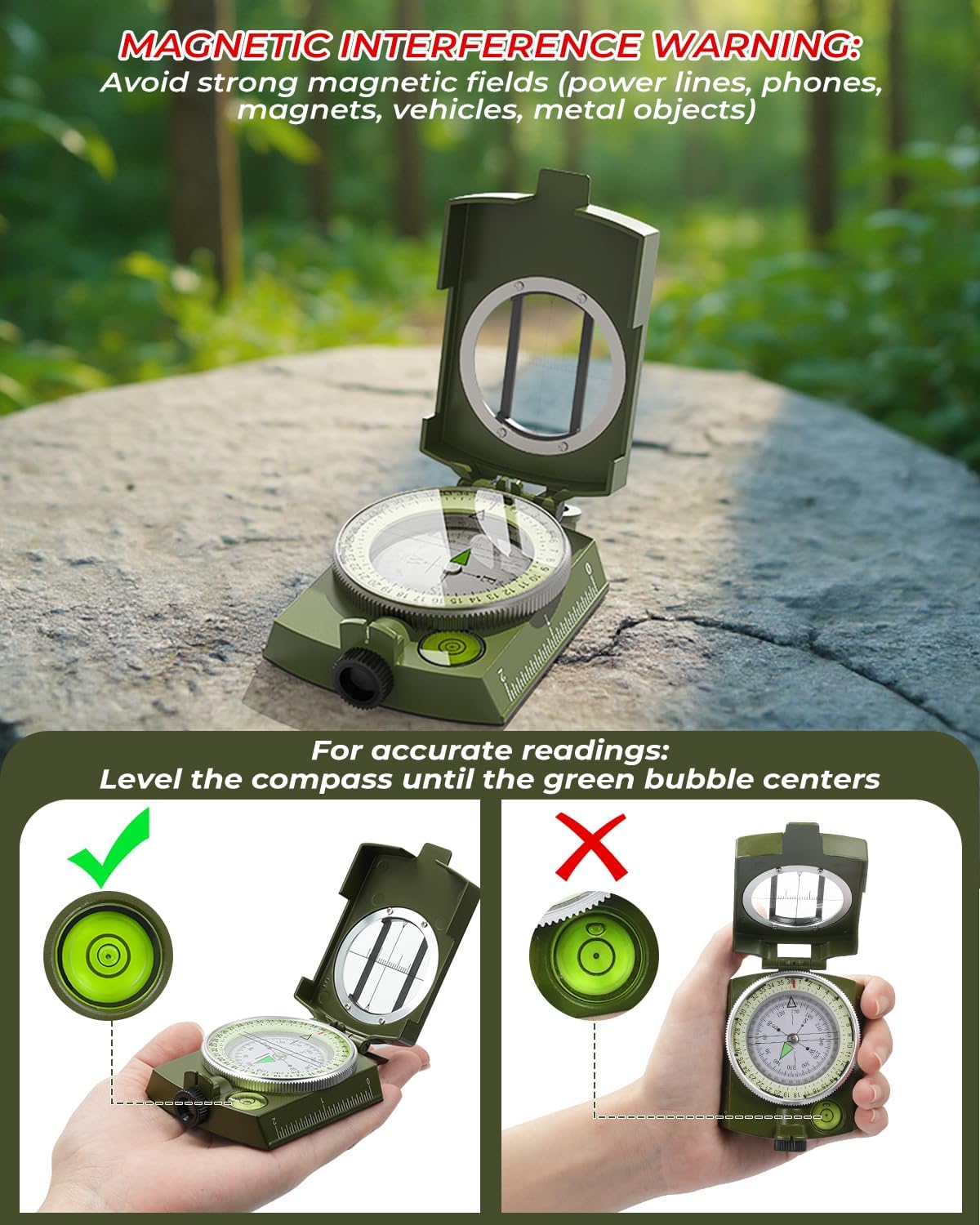 Sportneer Compass - Accurate, Durable, Lightweight Orienteering Tool | Glow in the Dark, Waterproof Hiking Essential
