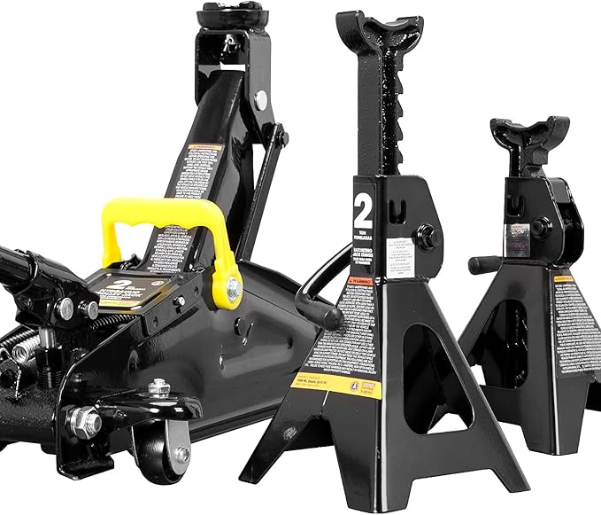 Big RED AT82001BR Hydraulic Trolley Service/Floor Jack Combo with 2 Jack Stands, 2 Ton (4,000 lb), Black