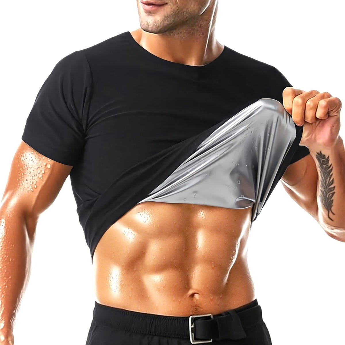 Skiennix Sauna Shirt for Men - Short Sleeve Compression Vest for Effective Body Shaping | Gym Exercise Top