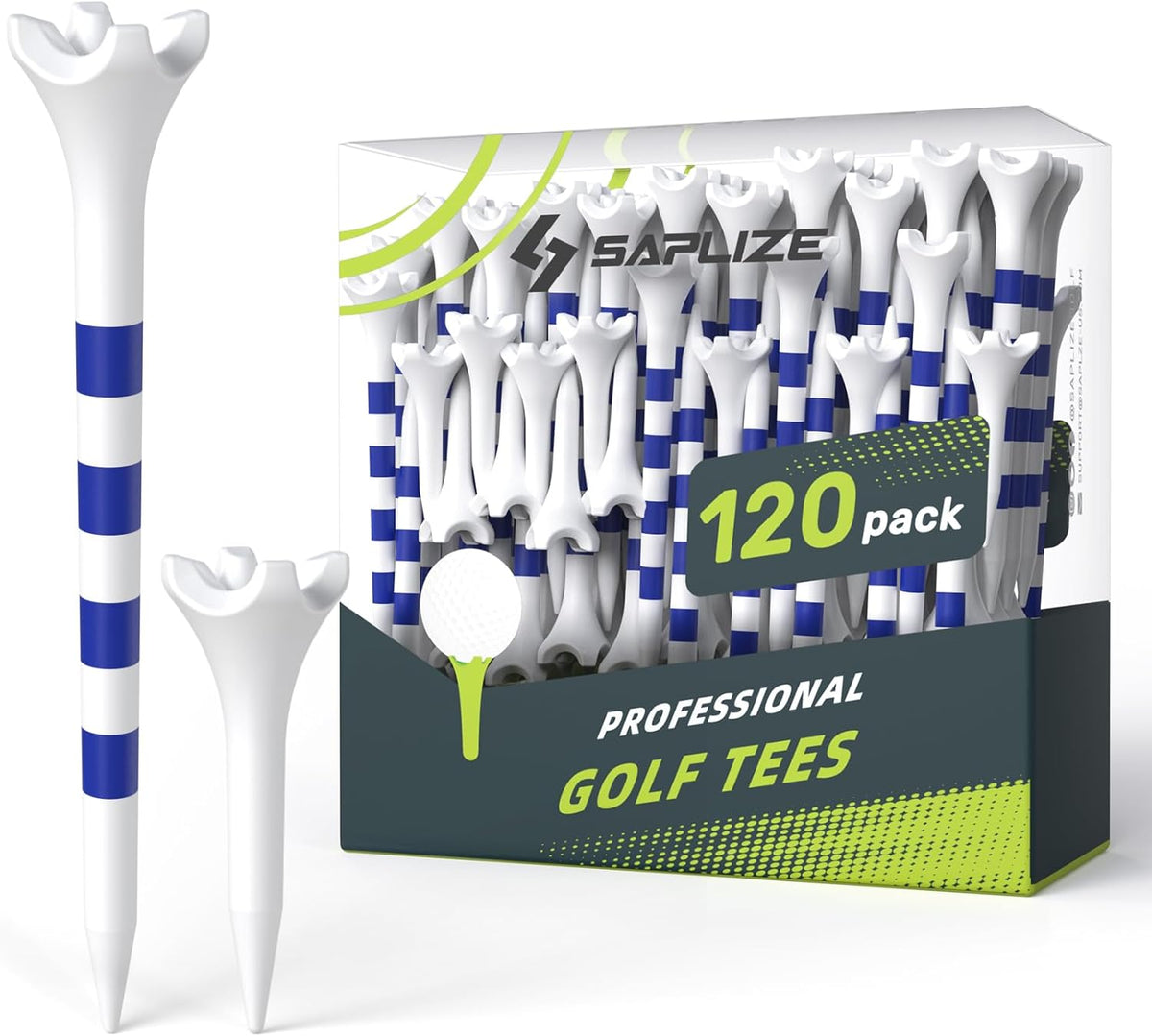 SAPLIZE Golf Tees - Upgraded 4-Prong Design to Reduce Friction & Side Spin | 50/100/120/200 Pack (1.5", 2.75", 3.25")