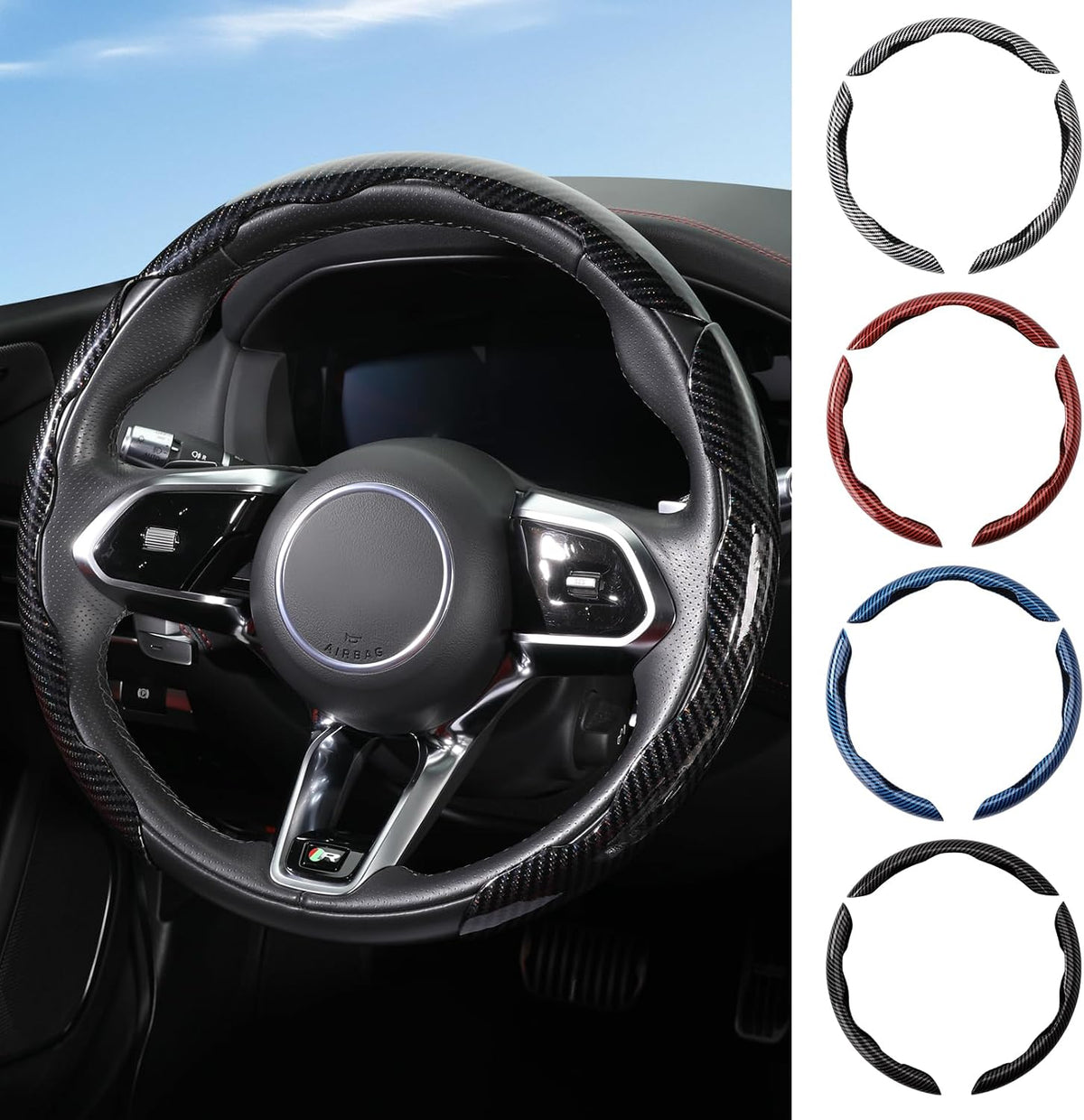Universal Steering Wheel Cover,Carbon Fiber,3pcs Set(Black)