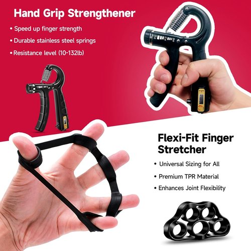 FitBeast Hand Grip Strengthener Kit - 5 Pack Adjustable Resistance Grippers & Stress Relief Tools for Athletes