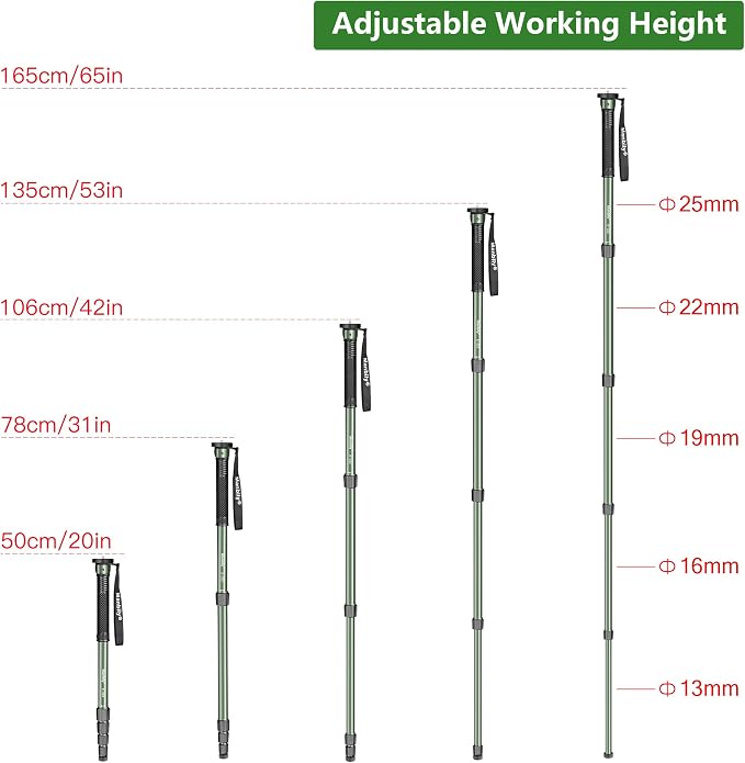 Manbily 65-Inch Camera Monopod, 5 Sections Aluminum Travel Monopod