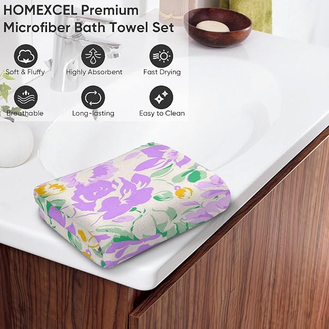 Cute Rooster Hand Towels - 2 Pack, 14.5" X 28",Soft Microfiber Polyester Farmhouse Towel Set with Chicken Floral Pattern,for Rustic Bathroom Kitchen Spa Hotel Decor Gifts Women Girls