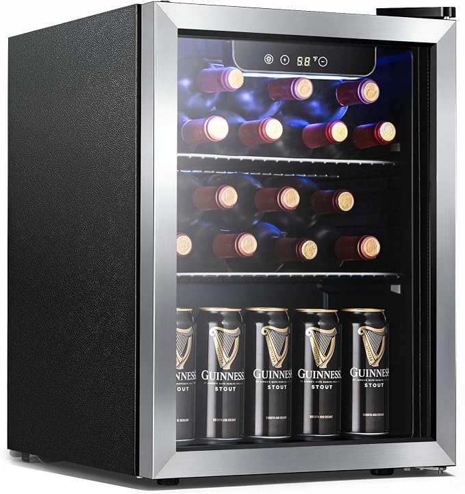 Antarctic Star 1.7 Cu.Ft Beverage Cooler for Up to 68 Cans, Compact Drink Fridge with Stainless Steel Glass Door, Digital Display and Electronic Temperature Control, Silver