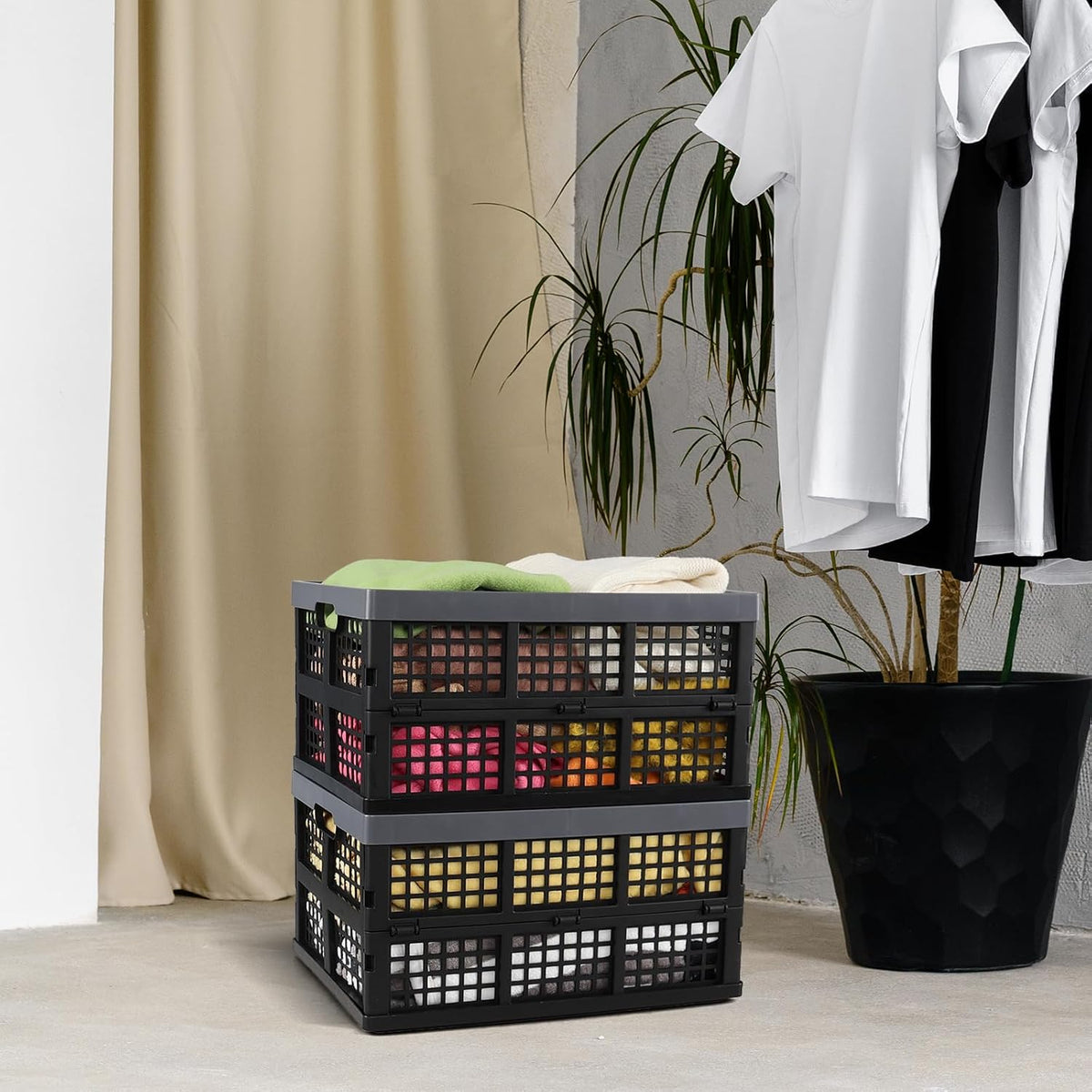 Foldable Storage Crates, 3-Pack Collapsible Plastic Utility Crate