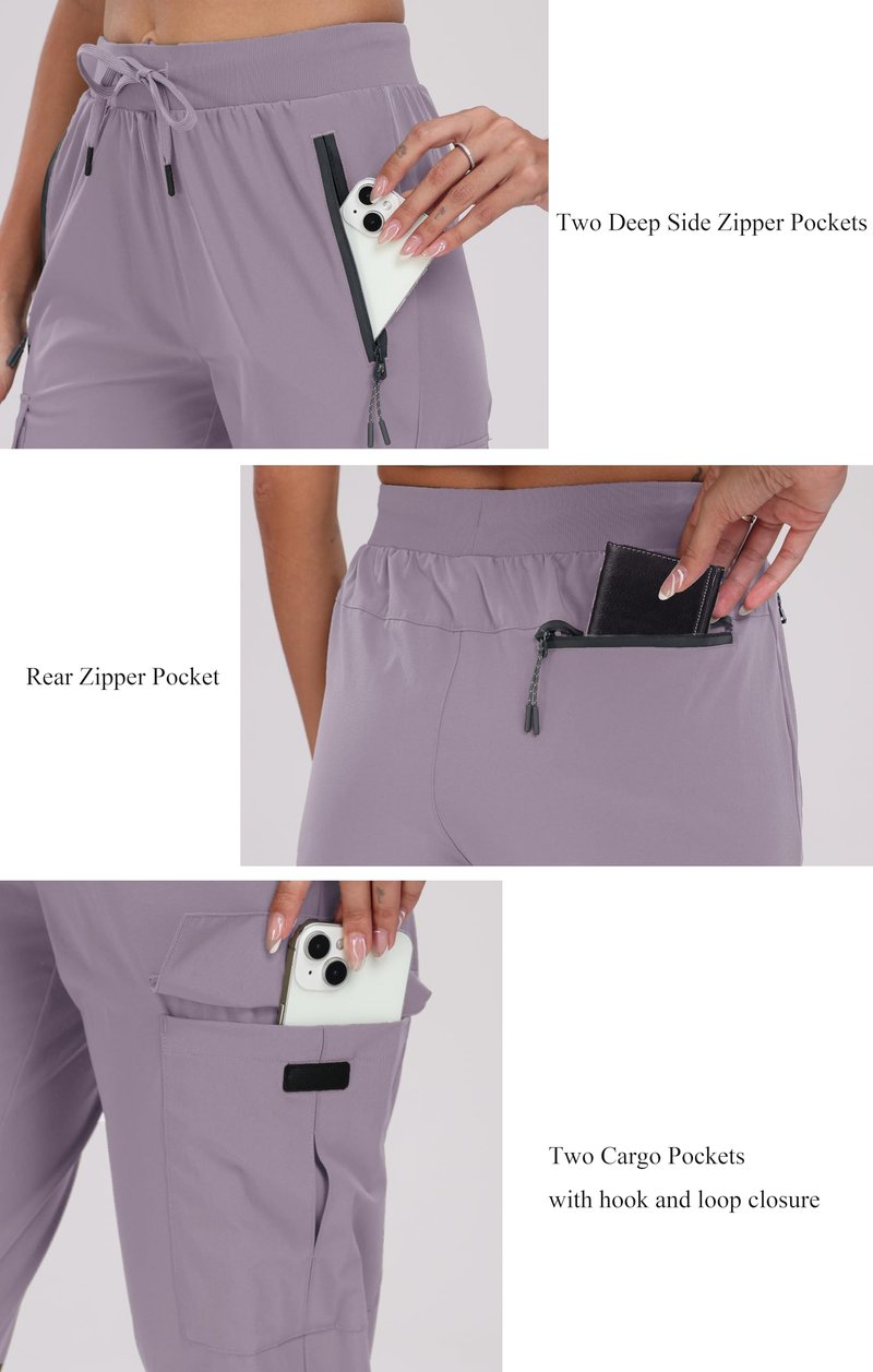 Oalka Women's Cargo Hiking Pants Lightweight Travel Pockets Joggers Quick Dry Orchid Purple M
