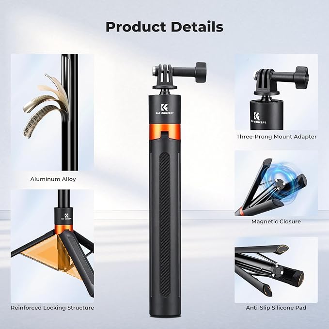 K&F CONCEPT 142cm/55.9" Telescopic Selfie Stick Tripod