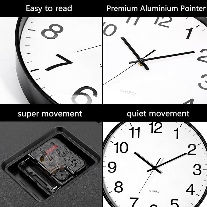 Inbagi 8 Pcs Wall Clock Large Silent Battery Operated Wall Clocks Modern Non