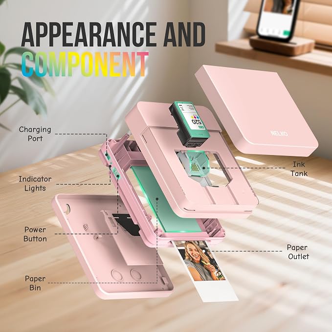 Nelko Photo Printer, 2x3 Portable Wireless Smartphone Printer, PP01 Mini Color