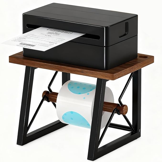 Label Holder for Rolls and Fan-fold Labels, Wooden Label Holder for Desktop