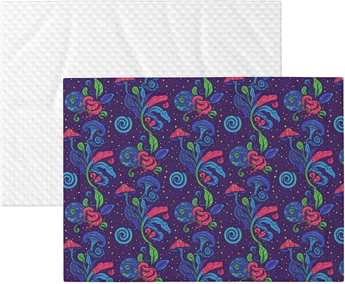 Two Sided Pet Cuddler Blanket for Anxiety Calming, Colorful Doodle Surreal Landscape Fantastic Mushroom, Reversible Plush Design with Bubble Dot Pattern Provides Familiar Surface Anywhere