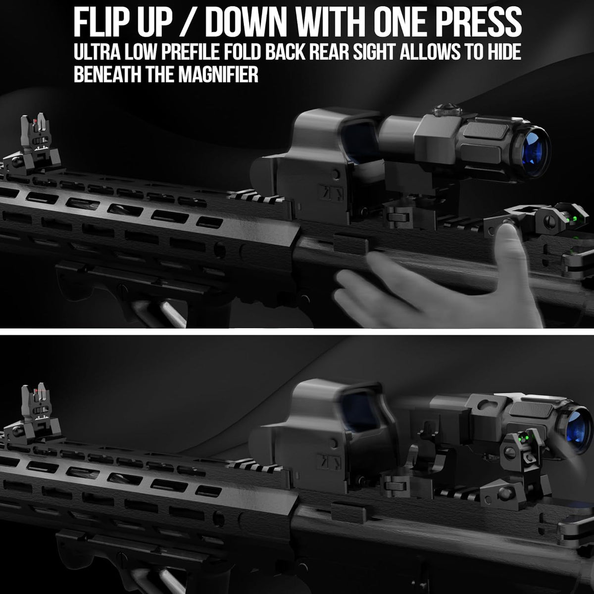 Visiofire Fiber Optic Iron Sights - Tool-Free Adjustable Flip Up Front & Rear Backup Sights | Red & Green Dots