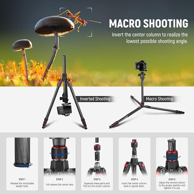 NEEWER 66"/168cm Carbon Fiber Tripod