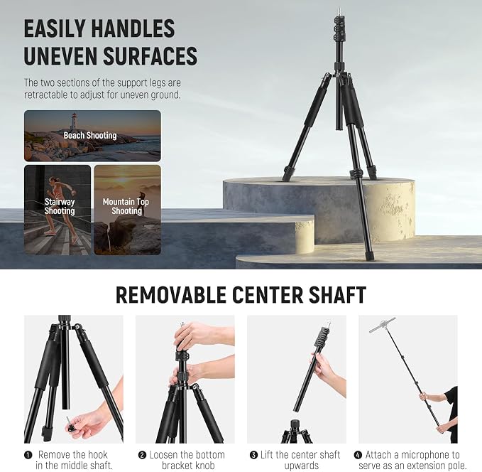 NEEWER Photography Light Stand, 1.5-6.4ft/47-195cm Aluminum Reversible Studio