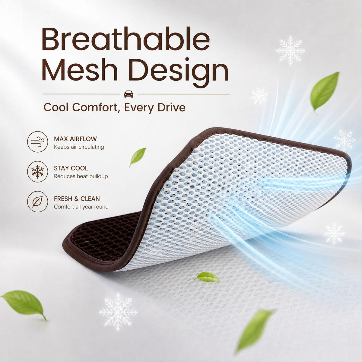 Cool and Breathable 3D air MESH car seat Cushion for Summer, Universal Ventilated Comfortable seat pad, Suitable for sedans, Vans, Pickup Trucks, and SUVs (Brown seat cushion-1PCS)