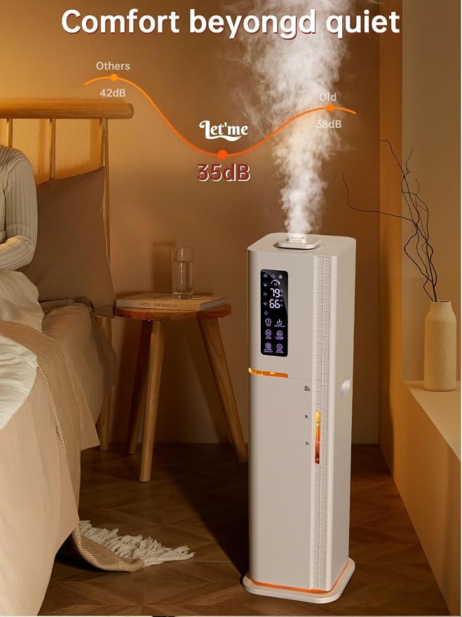 Humidifier with Warm & Cool Mist - 2.64Gal Top Fill, 500 sq ft Coverage, 60H Runtime, Remote, Humidity Control, Aroma Tray & Mood Light (Yellow/Blue)