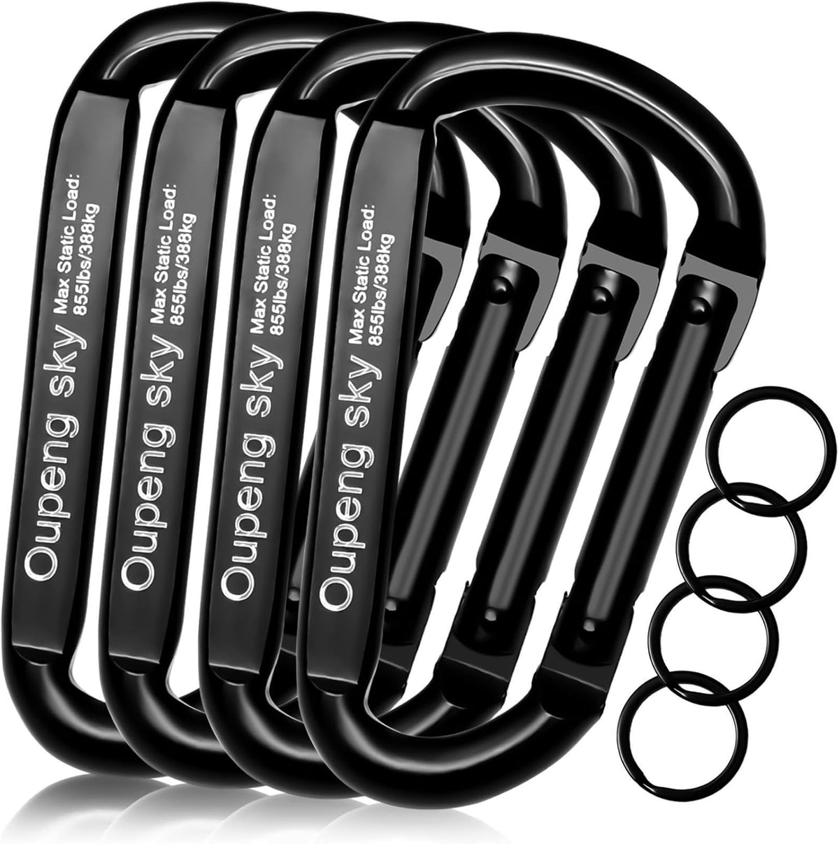 Skiennix Heavy Duty Carabiner Clip - 855lbs Strength | 3" D-Ring for Camping, Hiking, Outdoors, Gym, Black