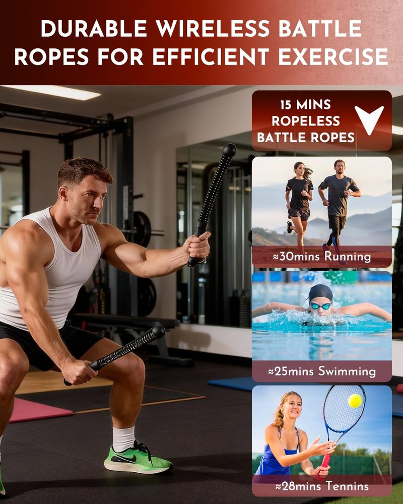 Ropeless Cordless Portable Battle Ropes for Home Gym,Adjustable Weight Z-Rope,Workout Equipment Weighted,Exercise Strength Training,No Endless Jump Rooes,Fitness Working Flex Springs Sticks(Gray)
