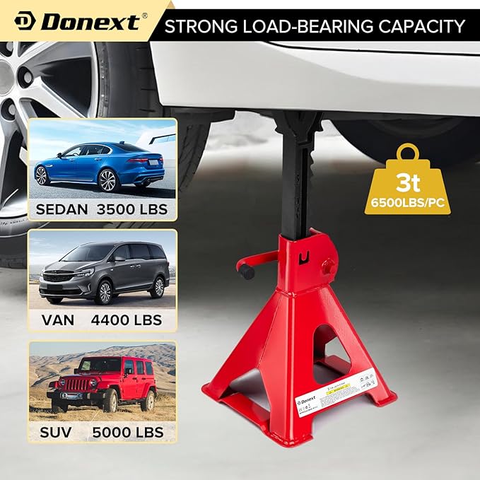 Donext Jack Stands 3 Ton (6,500 lb) Capacity Steel, 1 Pair Red Lifting Stand Adjustable Jack Stands