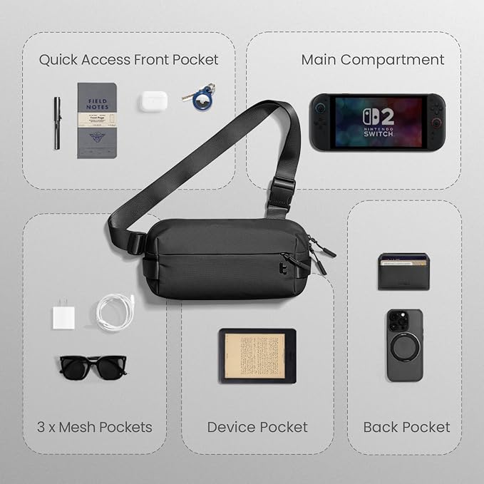 tomtoc Compact EDC Sling Bag 3L-10L, Minimalist Crossbody Bag Chest Shoulder