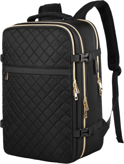 MOMUVO Travel Backpack - Airline Approved Carry-On | 15.6 Inch Laptop Bag with USB Charging Port - Black
