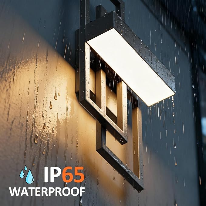 16" Modern Outdoor Led Wall Light,12W 3000K Exterior Hardwired Sconces Light Fixture,IP65 Waterproof Wall Mounted Wall Lamp for Front Door Garage Patio Porch(Balck,1-Pack)