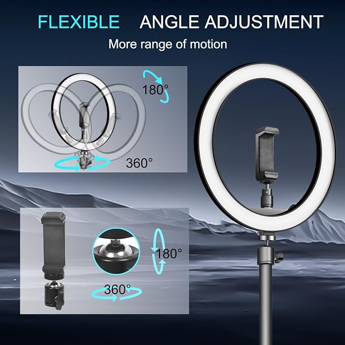 10" Selfie Ring Light with 10" Stand and 60" Selfie Stick, 3 Color Light