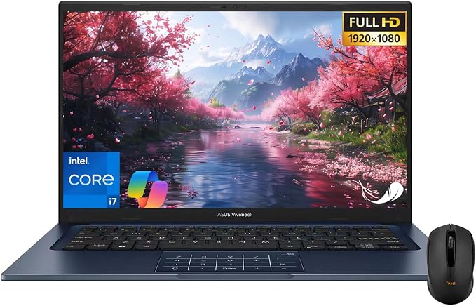 ASUS Vivobook 14" Laptop - FHD (1920 * 1080) - Intel Core i7-1355U - 10 Cores - Intel UHD Graphics - Copilot - Privacy Camera - Windows 11 Home - w/Wireless Mouse (40GB RAM | 1TB SSD)