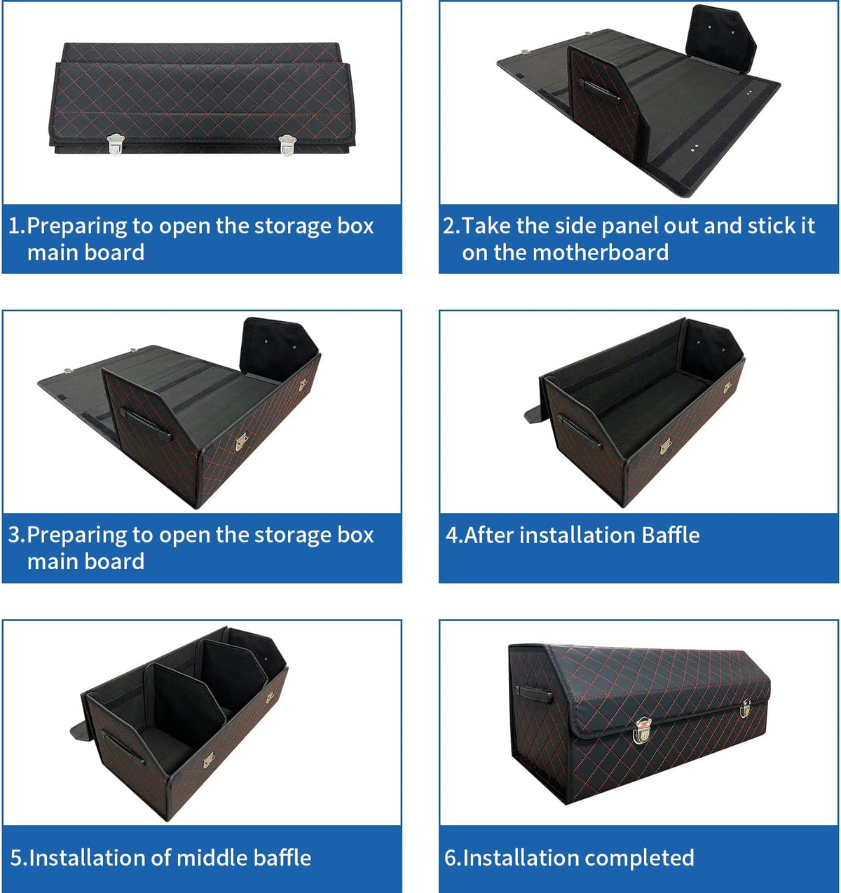 Car Trunk Organizer with Lid,Foldable Faux Leather Cargo Storage Box,3 Compartments,Collapsible Multi-Functional for SUV,Sedan,Vehicle Trunk
