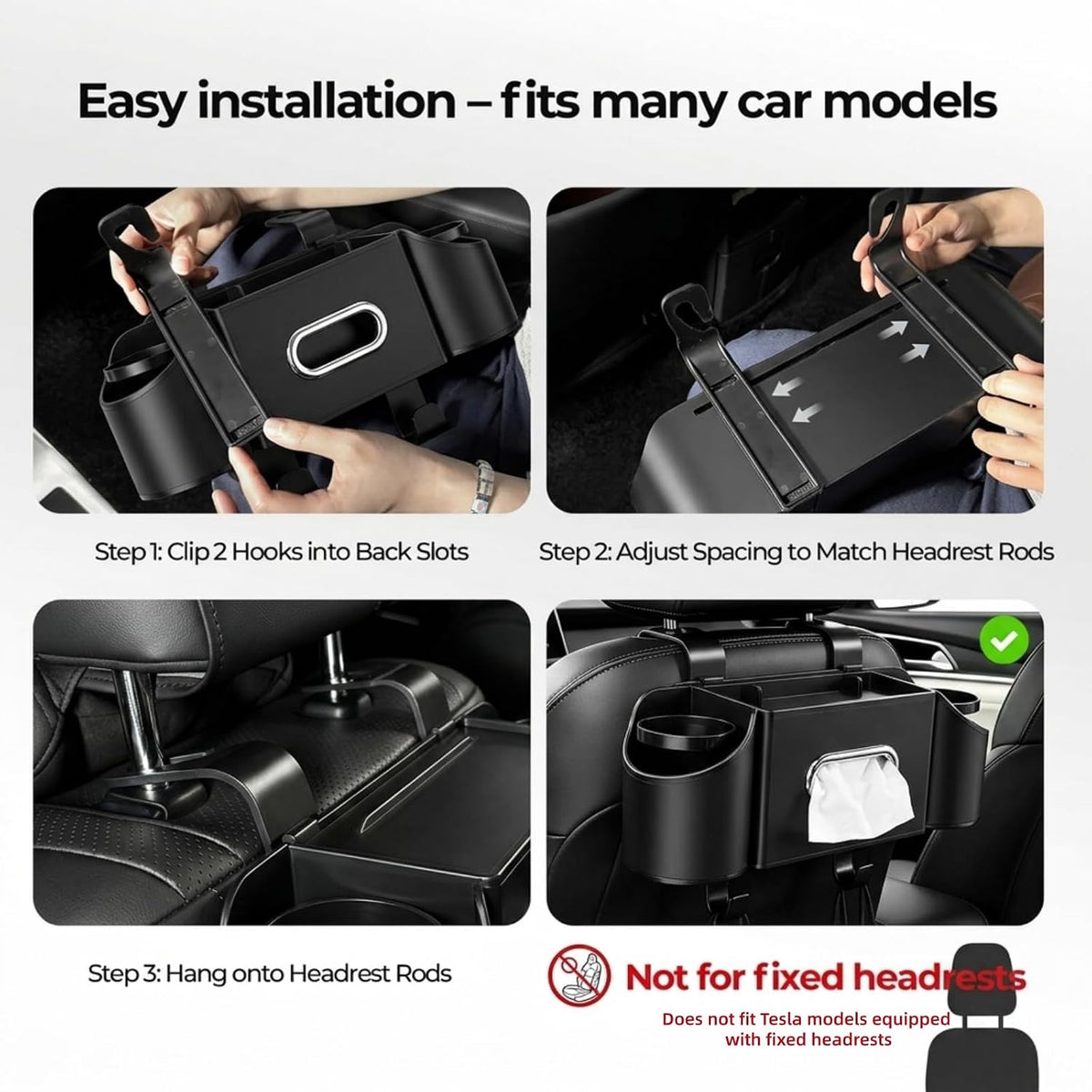 Back Seat Car Organizer, Nappa Leather Car Seat Organizer with Cup Holders and Tissue Box, Premium Hanging Storage Bag for SUV Truck Road Trip (Beige)