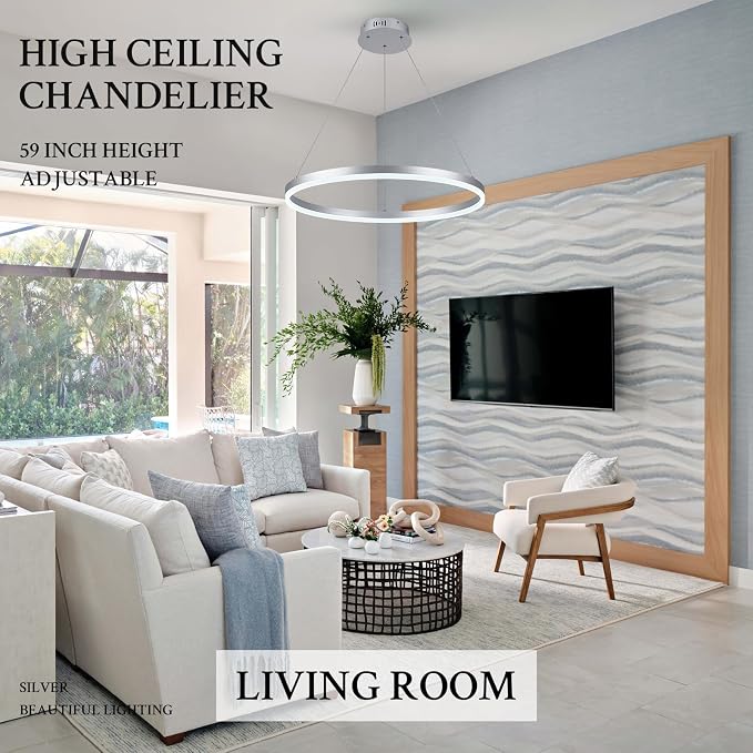 Modern LED Pendant Lighting Ring Chandelier Silver Dimmable LED Chandelier