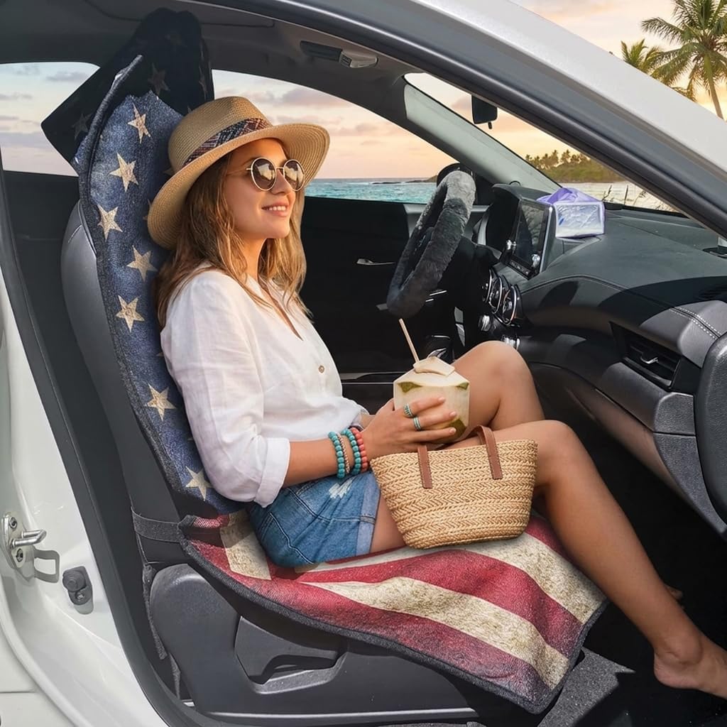Car Seat Cover Protector Front Seats,for Gym Workout,Running,Swimming,Beach and Hiking,Waterproof Sweat Towel Bucket Seat Covers for Cars SUV Trucks (American Flag, 1Pcs)