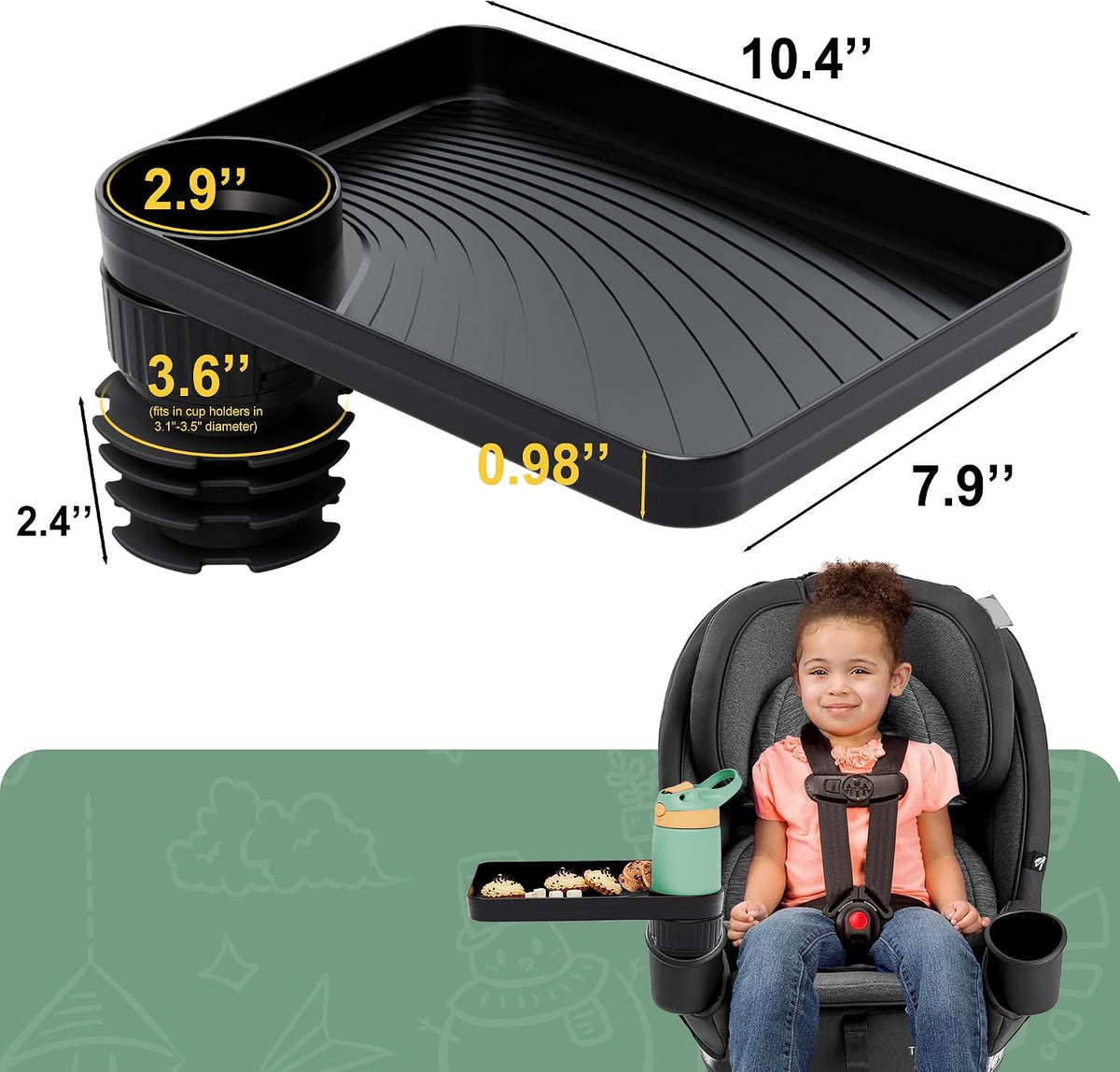 Car Seat Tray for Kids Fits 3.1'-3.5'Cup Holders (1, Large Base)