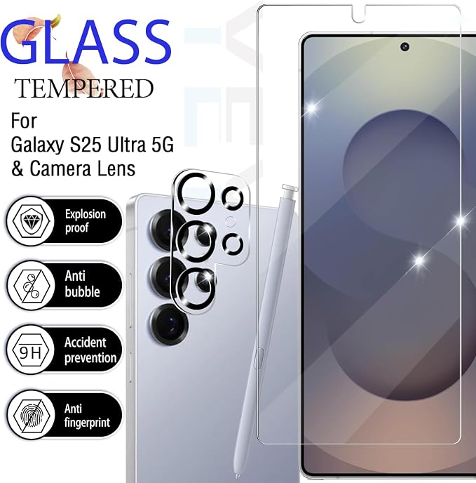 Screen Protector for Samsung Galaxy S25 Ultra, Tempered Glass for Galaxy S25