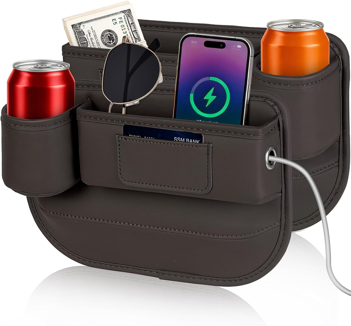 Kwak's Car Seat Gap Filler 2 Pack PU Leather Organizer with Cup Holder | Fits gaps 0.2–1.2 inches| Blocks Dropped Items | Holds Cups Up To 2.8"| Tool-free Install | Easy to Wipe Clean