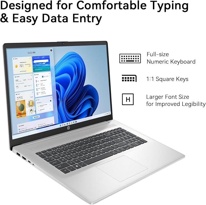 HP 17 Laptop, 17.3" HD+ Large Screen Display, Intel Core i3 8-Core Processor, 16GB RAM, 1TB PCIe NVMe SSD, Wi-Fi 6, Numeric Keypad, Copilot Key, Windows 11 Pro