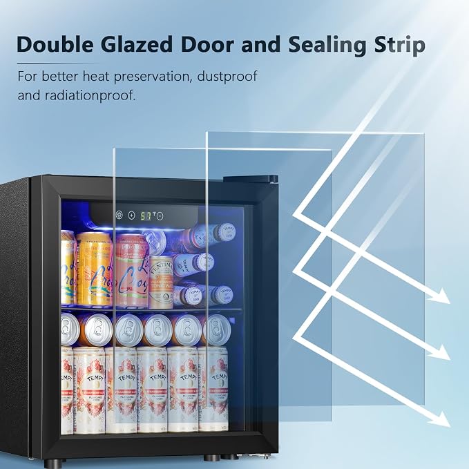 Antarctic Star 48 Can Mini Fridge Cooler - Beverage Refrigerator Black Glass Door for Beer Soda or Wine, Small Drink Dispenser Machine Electronic Temperature Control for Home, Office or Bar, 1.3cu.ft.