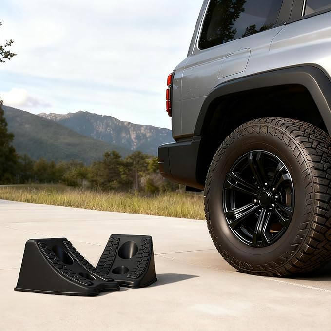 TONDA Wheel Chocks, Heavy Duty Wheel Wedge for Car, Travel Trailer, RV - 8"×4.7"×4.7" - 2 Pack, Black