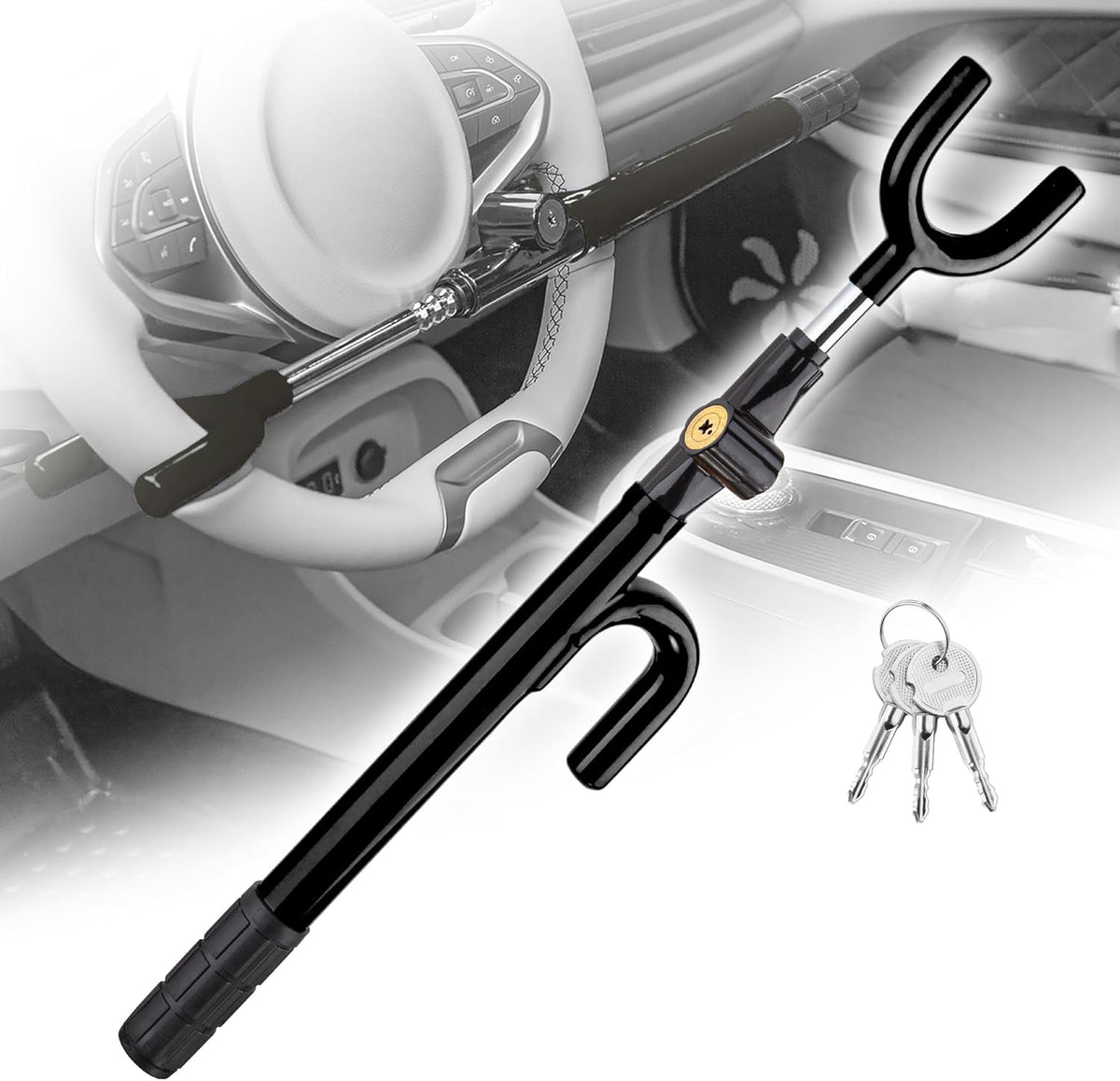 CARTMAN Vehicle Steering Wheel Lock Car Anti Theft Security Lock with Adjustable Length Fit for Cars Trucks Vans and SUVs, Black