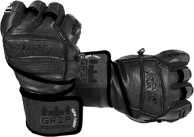 Elite Leather Gym Gloves with Built in 2" Wide Wrist Wraps Grip & Design for Weightlifting Power Lifting Bodybuilding & Strength Training Workout Exercises