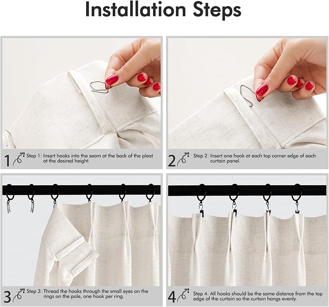 Memory Trained Pinch Pleated Curtains 86 Inches Long, Viral Linen Pinch Pleat
