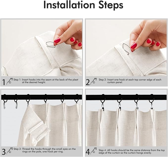 Memory Trained Pinch Pleated Curtains 63 Inches Long, Viral Linen Pinch Pleat