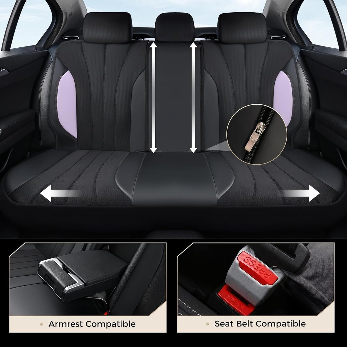 Coverado Car Seat Covers Full Set, Automotive Seat Covers 5-piece, Leather Car Protectors 5 Seats, Purple Auto Seat Covers Spill-Proof Design Universal Fit for SUV, Vans, Sedan, Truck