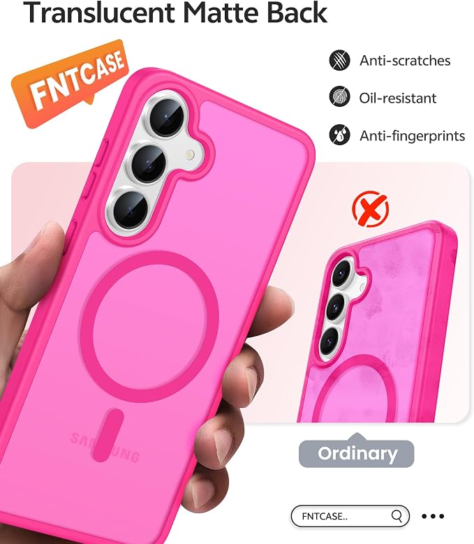 FNTCASE for Samsung Galaxy S25 FE Case: Magnetic Translucent Matte Military