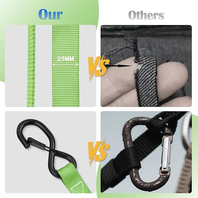 Ratchet Straps 4 Pack - 2,200 Lbs Break Strength 1 in x 15 Ft Medium Duty Ratchet Tie Down Straps with S Hooks Set for Truck, Cargo Van, Trailer, Motorcycle (Green)
