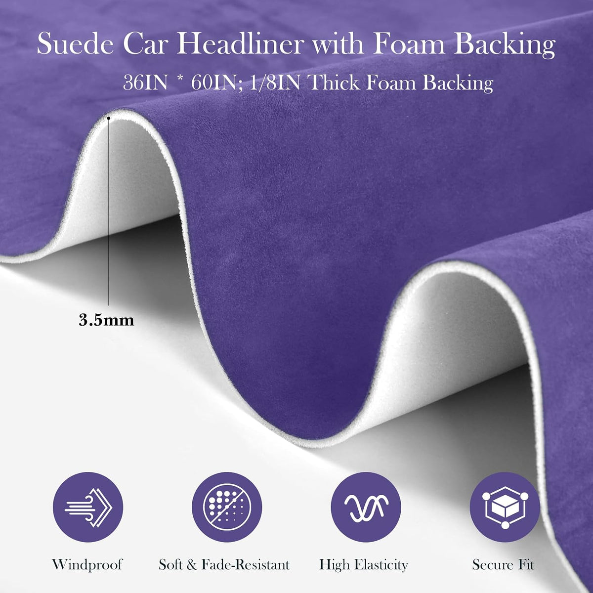 Purple Suede Headliner Fabric, 36" L×60" W Car Headliner Material, Tela para Tapizar Techo de Auto, Suede Wrap Car Interior with Foam Backing, Auto Roof Replacement Material for Truck
